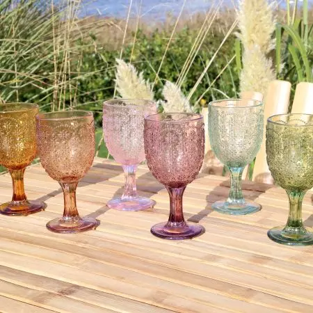Colourful Pattered Wine Glasses in Different shades of colour.  Spangles Range.