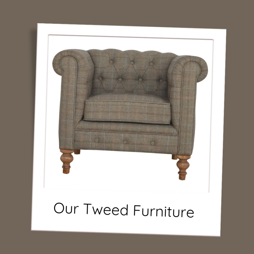Green Tweed Upholstered Deep Button Chesterfield Armchair.
