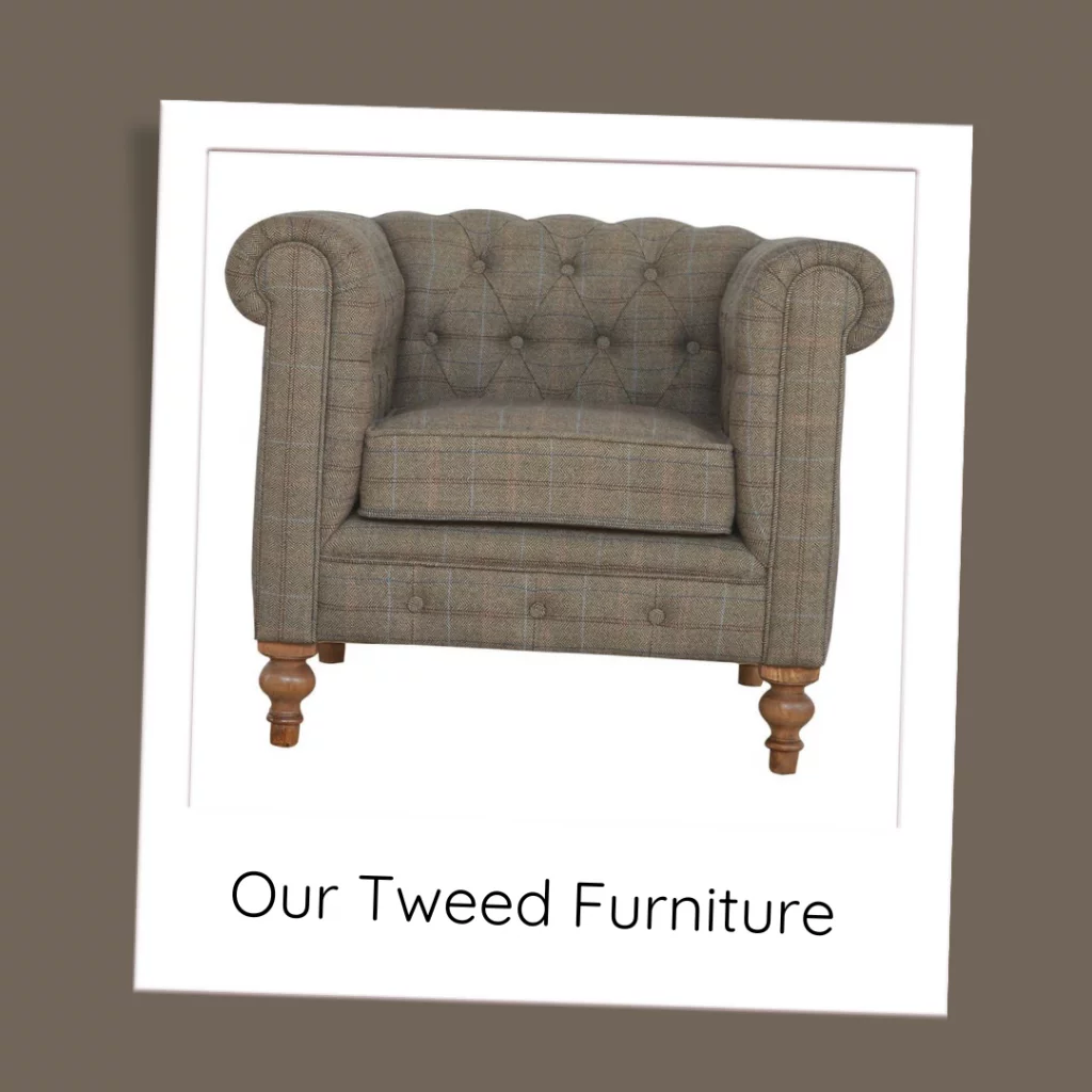 Green Tweed Upholstered Deep Button Chesterfield Armchair.