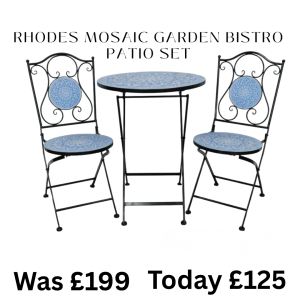 Rhodes Mosaic garden Bistro Set. On Offer was £199 now £125