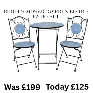 Rhodes Mosaic garden Bistro Set. On Offer was £199 now £125