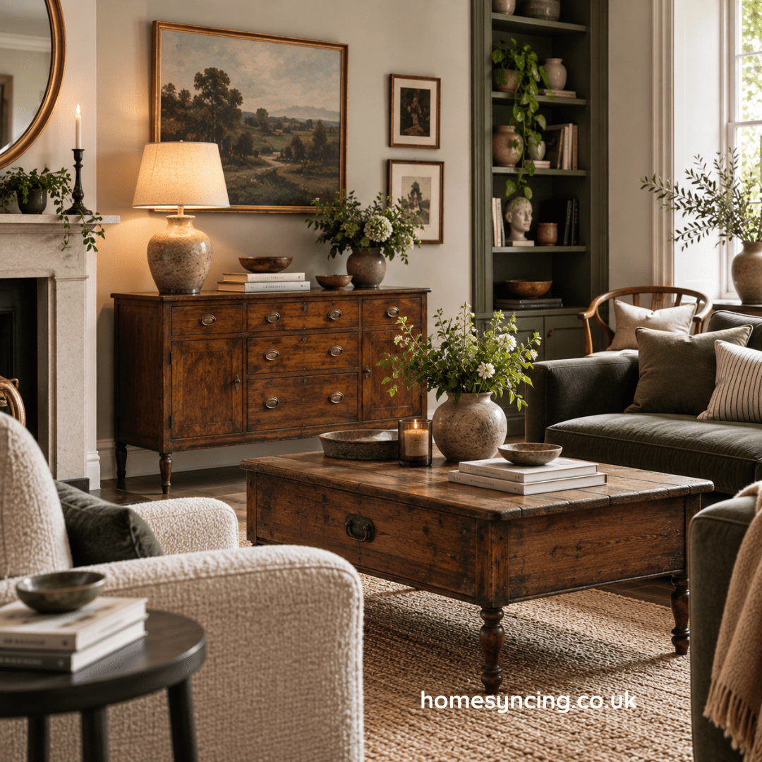 Room of old and new furniture styled together